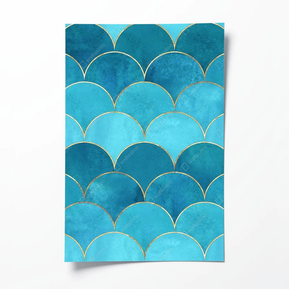 Poster türkis schuppenmuster mit goldakzenten – Wallnifity® Poster türkis schuppenmuster mit goldakzenten – Wallnifity®