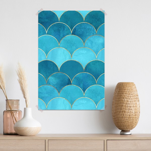 Poster türkis schuppenmuster mit goldakzenten – Wallnifity® Poster türkis schuppenmuster mit goldakzenten – Wallnifity®