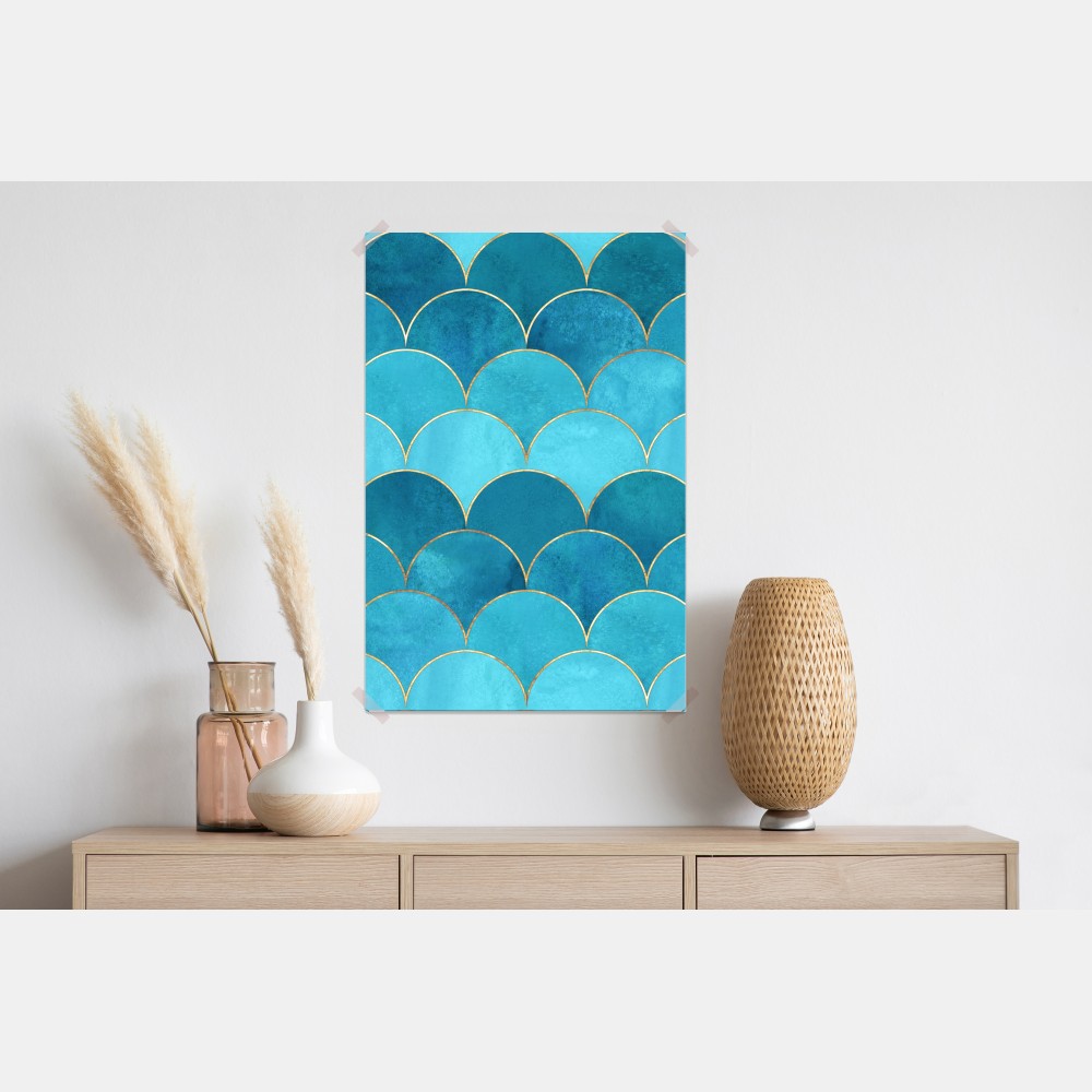 Poster türkis schuppenmuster mit goldakzenten – Wallnifity® Poster türkis schuppenmuster mit goldakzenten – Wallnifity®
