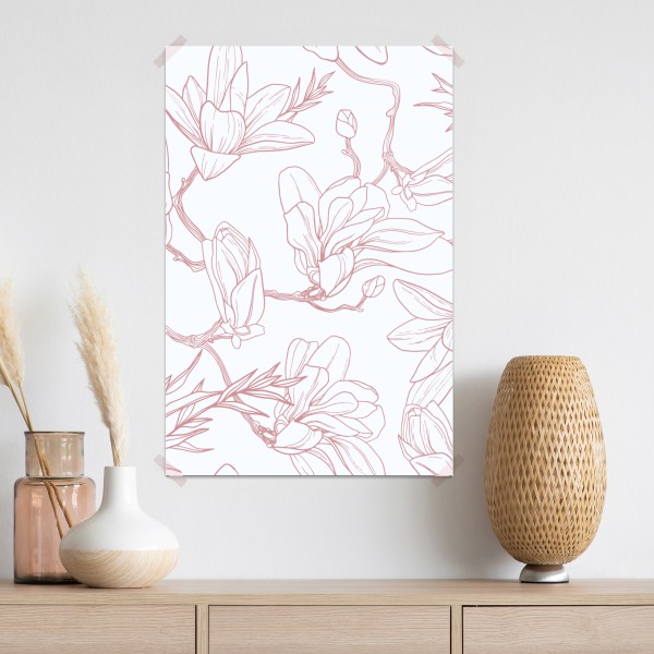 Poster zartes magnolienmuster in sanftem rosa – Wallnifity® Poster zartes magnolienmuster in sanftem rosa – Wallnifity®