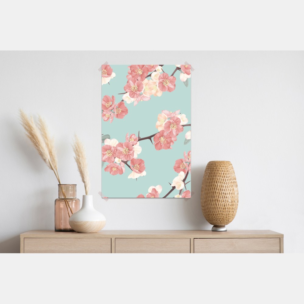 Poster pastelliges kirschblütenmuster auf mintfarbenem hintergrund – Wallnifity® Poster pastelliges kirschblütenmuster auf mintfarbenem hintergrund – Wallnifity®