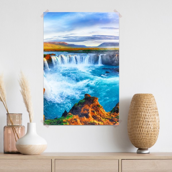 Poster panorama des wasserfalls Godafoss bei sonnenaufgang – Wallnifity® Poster panorama des wasserfalls Godafoss bei sonnenaufgang – Wallnifity®