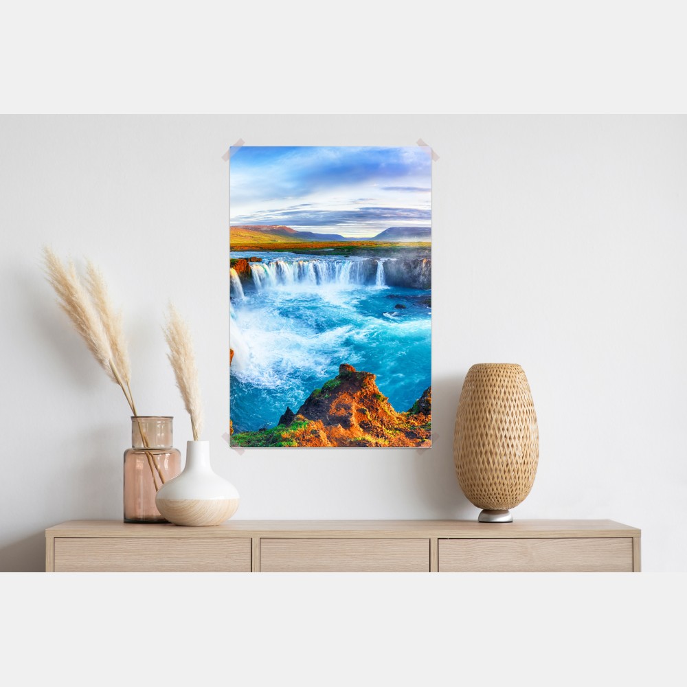 Poster panorama des wasserfalls Godafoss bei sonnenaufgang – Wallnifity® Poster panorama des wasserfalls Godafoss bei sonnenaufgang – Wallnifity®