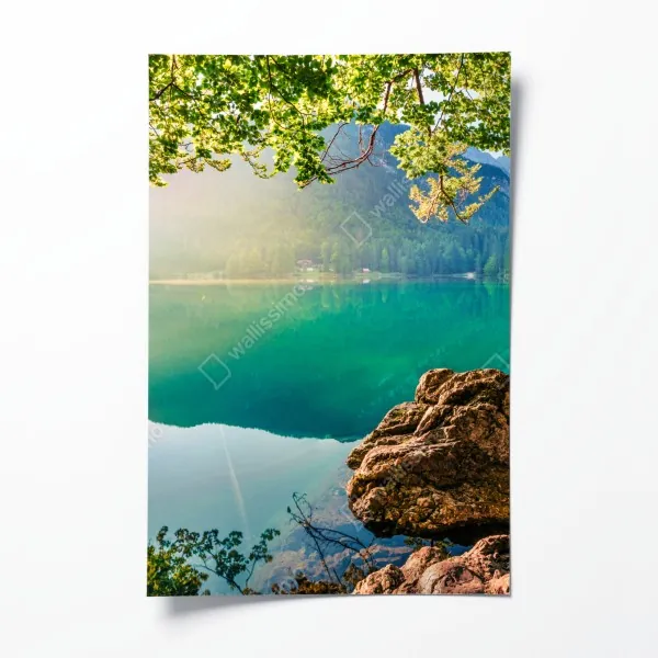 Poster türkisfarbener wasserfall im üppigen wald – Wallnifity®