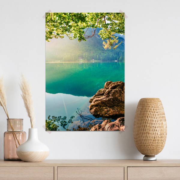 Poster morgendliche szene am Fusine-see mit Mangart – Wallnifity® Poster morgendliche szene am Fusine-see mit Mangart – Wallnifity®