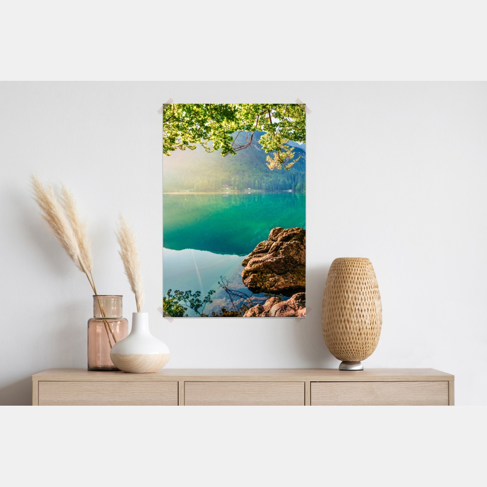 Poster morgendliche szene am Fusine-see mit Mangart – Wallnifity® Poster morgendliche szene am Fusine-see mit Mangart – Wallnifity®