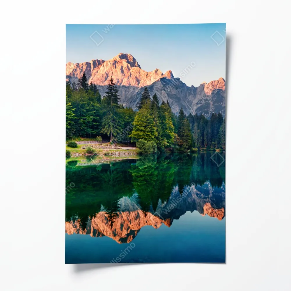 Poster ruhiger morgen am Fusine See, Julische Alpen – Wallnifity® Poster ruhiger morgen am Fusine See, Julische Alpen – Wallnifity®