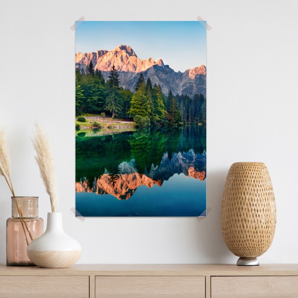 Poster ruhiger morgen am Fusine See, Julische Alpen – Wallnifity® Poster ruhiger morgen am Fusine See, Julische Alpen – Wallnifity®