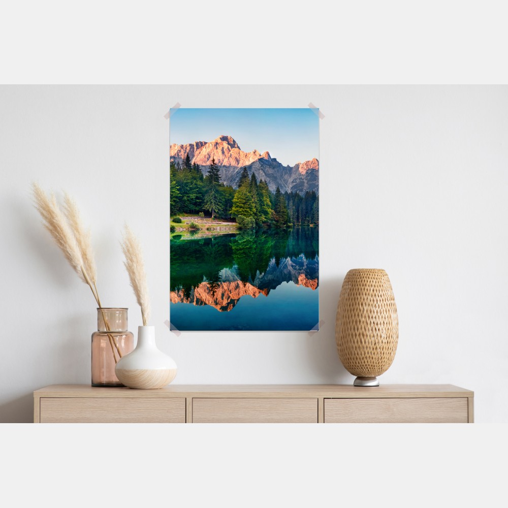 Poster ruhiger morgen am Fusine See, Julische Alpen – Wallnifity® Poster ruhiger morgen am Fusine See, Julische Alpen – Wallnifity®