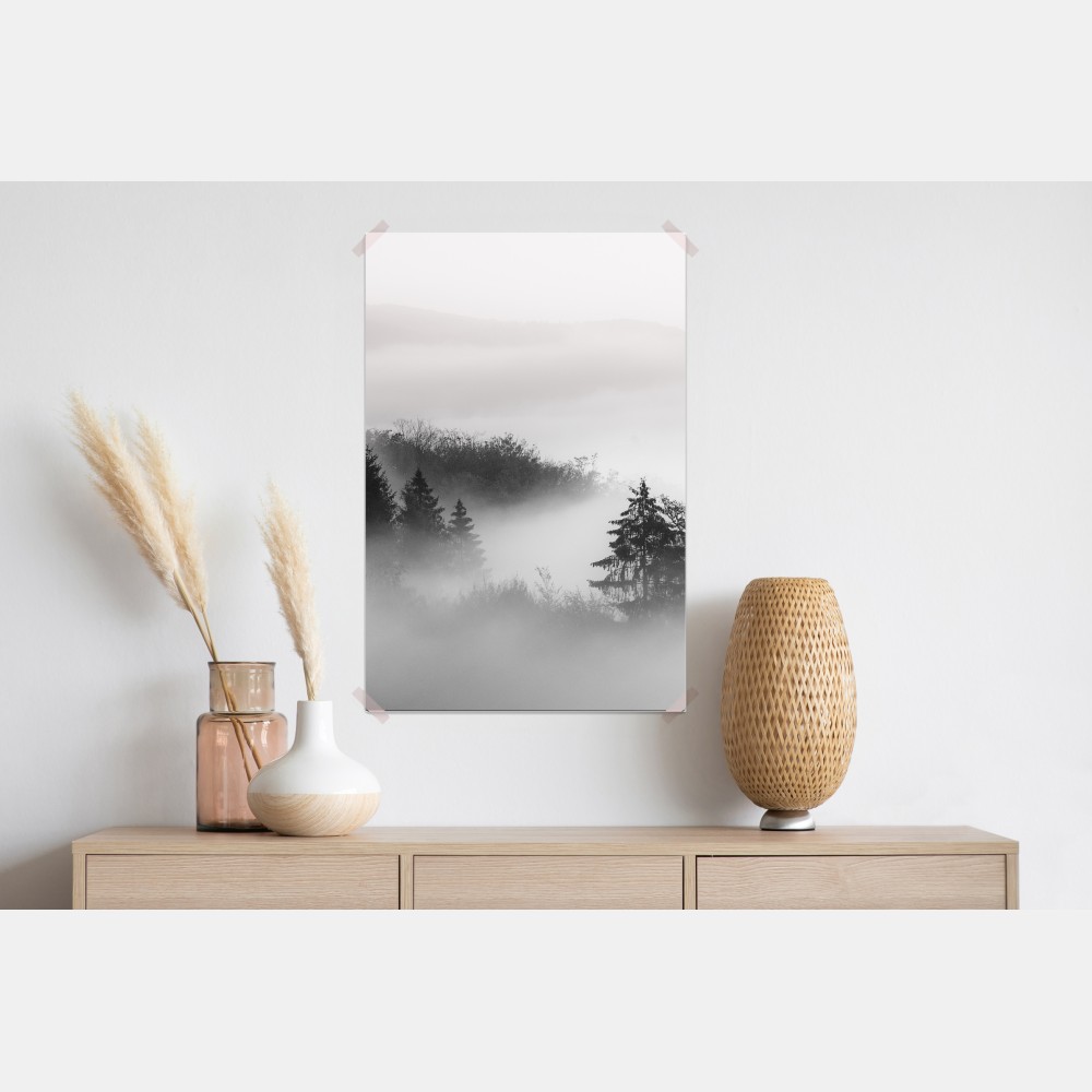 Poster nebliger wald in grautönen – Wallnifity® Poster nebliger wald in grautönen – Wallnifity®