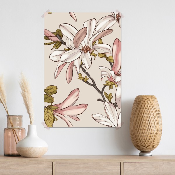 Poster pastell magnolien auf beigem grund – Wallnifity® Poster pastell magnolien auf beigem grund – Wallnifity®