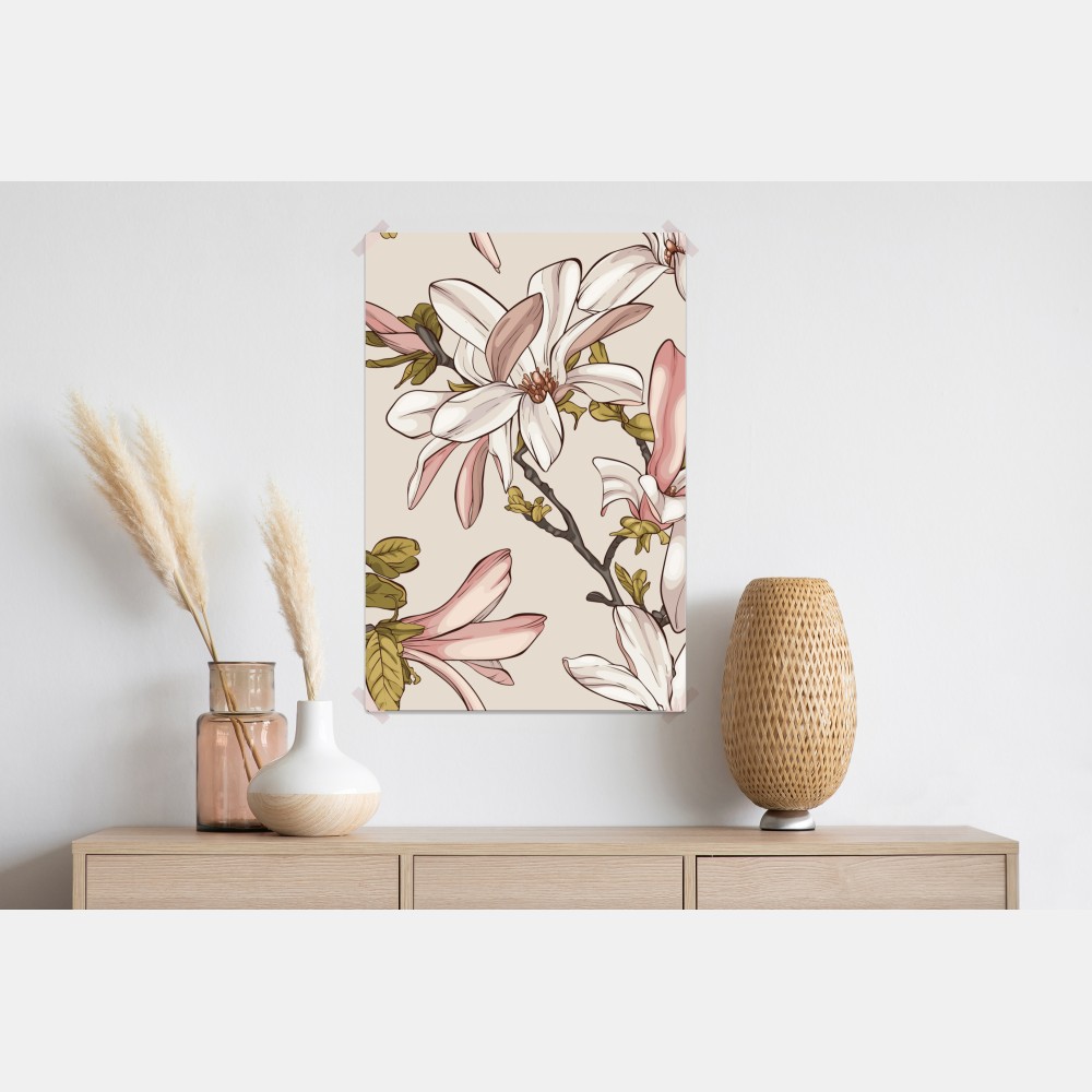 Poster pastell magnolien auf beigem grund – Wallnifity® Poster pastell magnolien auf beigem grund – Wallnifity®