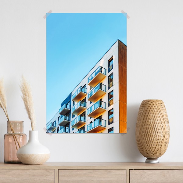 Poster modernes wohngebäude mit balkonen – Wallnifity® Poster modernes wohngebäude mit balkonen – Wallnifity®