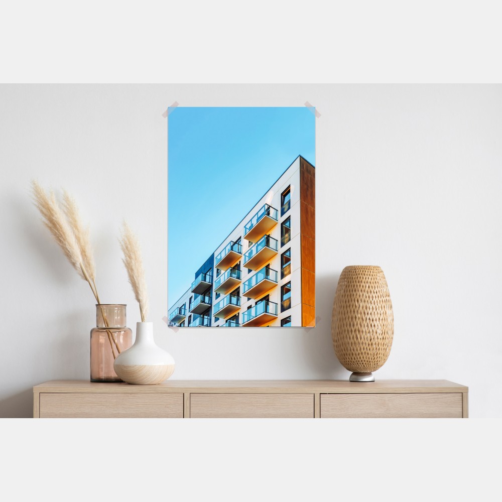 Poster modernes wohngebäude mit balkonen – Wallnifity® Poster modernes wohngebäude mit balkonen – Wallnifity®