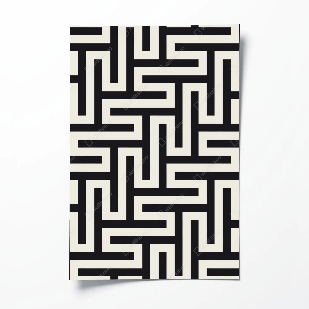 Poster geometrisches labyrinthmuster in beige und schwarz – Wallnifity®