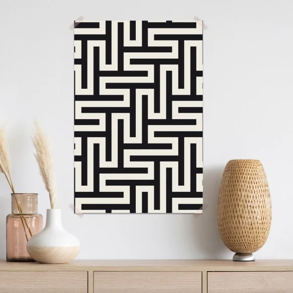Poster geometrisches labyrinthmuster in beige und schwarz – Wallnifity®