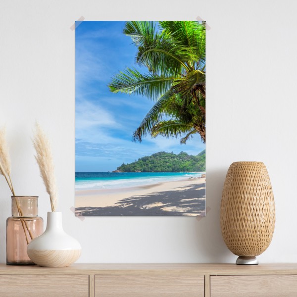 Poster tropischer strand mit palmen und segelboot – Wallnifity® Poster tropischer strand mit palmen und segelboot – Wallnifity®