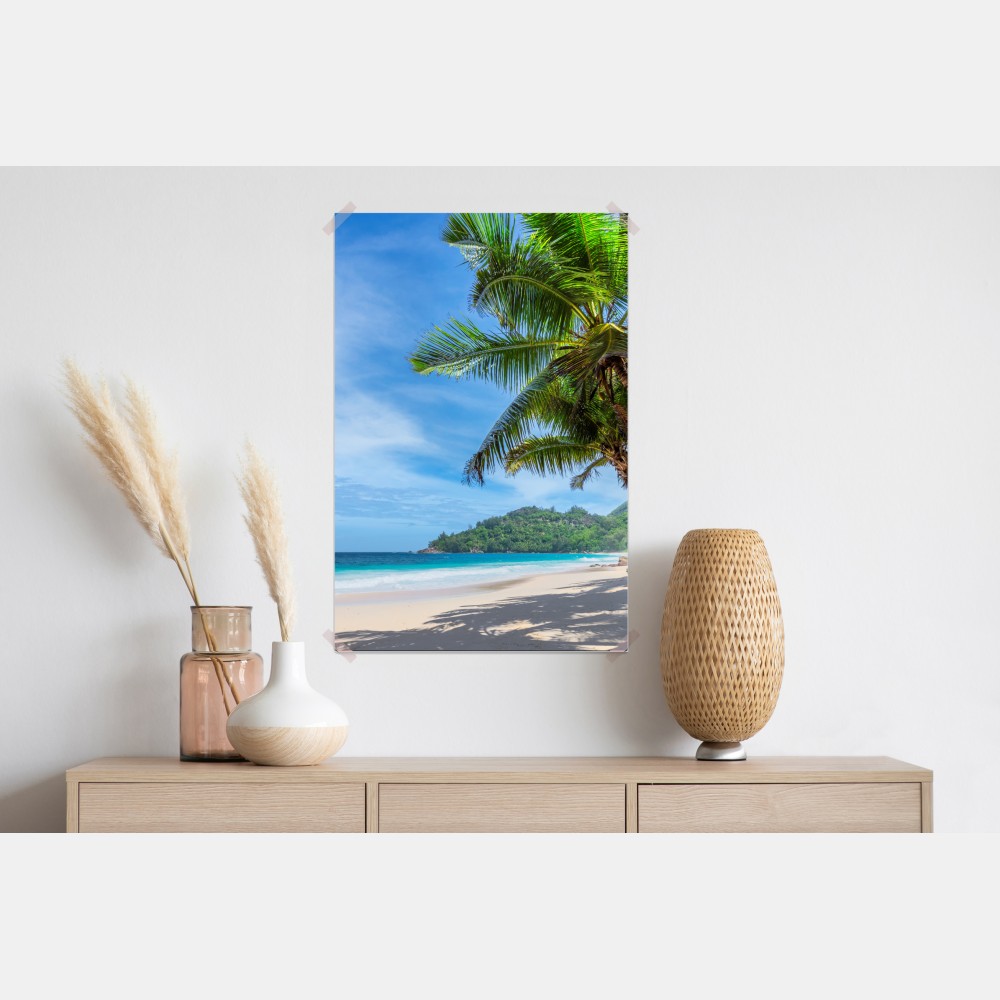 Poster tropischer strand mit palmen und segelboot – Wallnifity® Poster tropischer strand mit palmen und segelboot – Wallnifity®