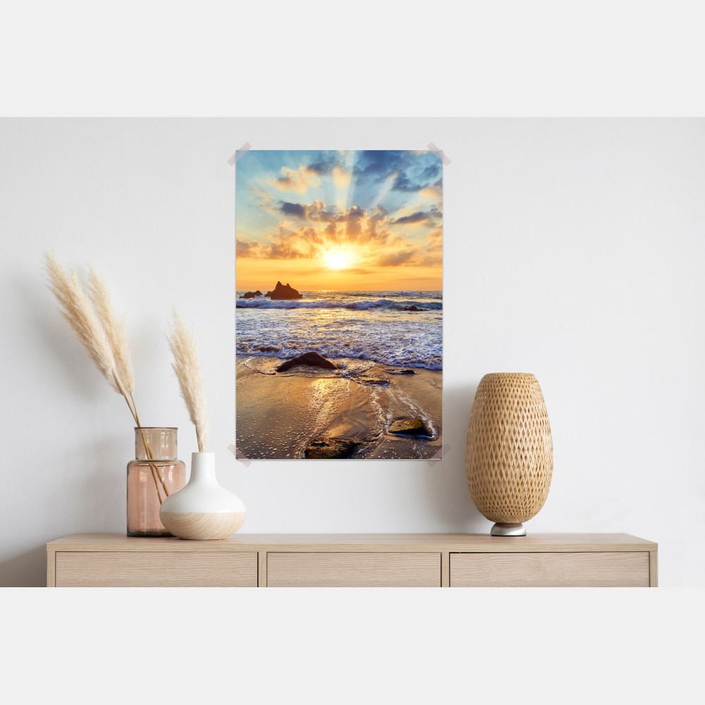 Poster sonnenuntergang an der felsigen küste – Wallnifity® Poster sonnenuntergang an der felsigen küste – Wallnifity®