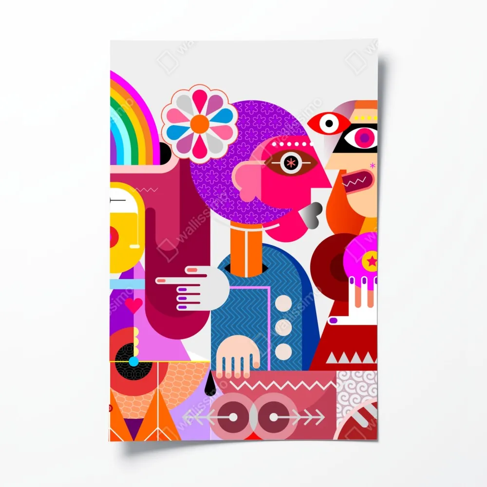 Poster mann mit regenbogen reitet geometrischen vogel – Wallnifity® Poster mann mit regenbogen reitet geometrischen vogel – Wallnifity®