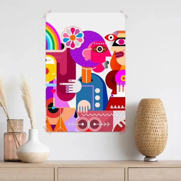 Poster mann mit regenbogen reitet geometrischen vogel – Wallnifity® Poster mann mit regenbogen reitet geometrischen vogel – Wallnifity®