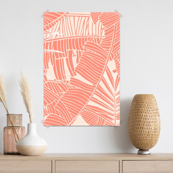 Poster korallenfarbenes tropisches blattmuster – Wallnifity® Poster korallenfarbenes tropisches blattmuster – Wallnifity®