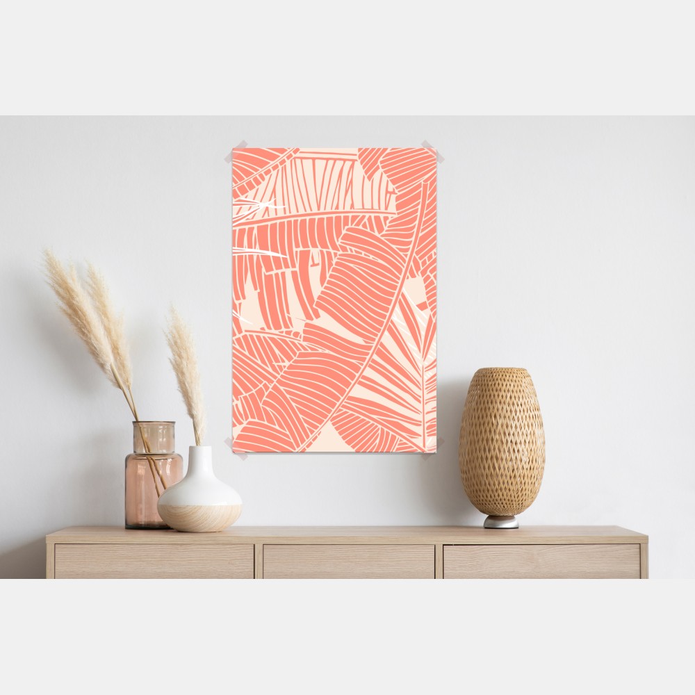 Poster korallenfarbenes tropisches blattmuster – Wallnifity® Poster korallenfarbenes tropisches blattmuster – Wallnifity®