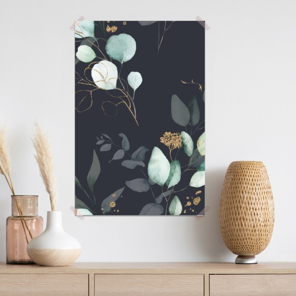 Poster eukalyptus aquarellblätter auf dunklem hintergrund – Wallnifity® Poster eukalyptus aquarellblätter auf dunklem hintergrund – Wallnifity®