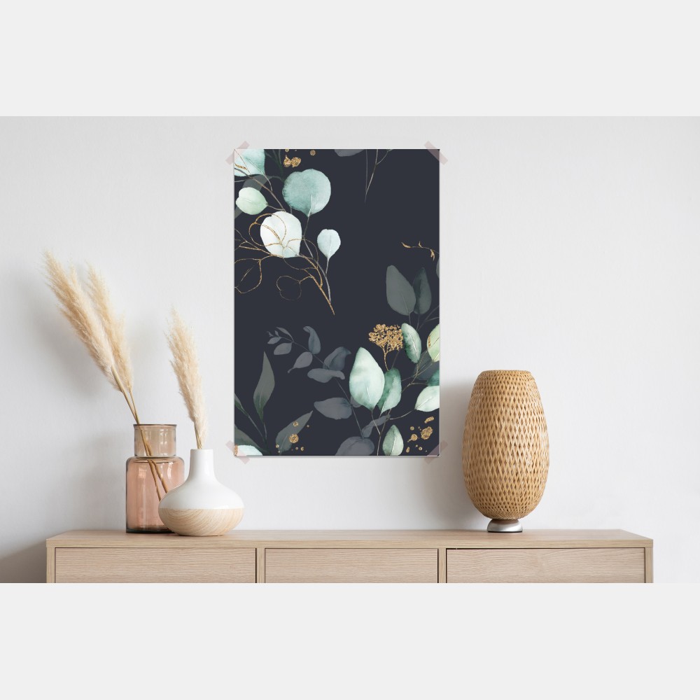 Poster eukalyptus aquarellblätter auf dunklem hintergrund – Wallnifity® Poster eukalyptus aquarellblätter auf dunklem hintergrund – Wallnifity®