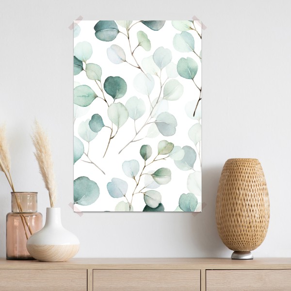 Poster zarter eukalyptus-aquarell blättermuster – Wallnifity® Poster zarter eukalyptus-aquarell blättermuster – Wallnifity®