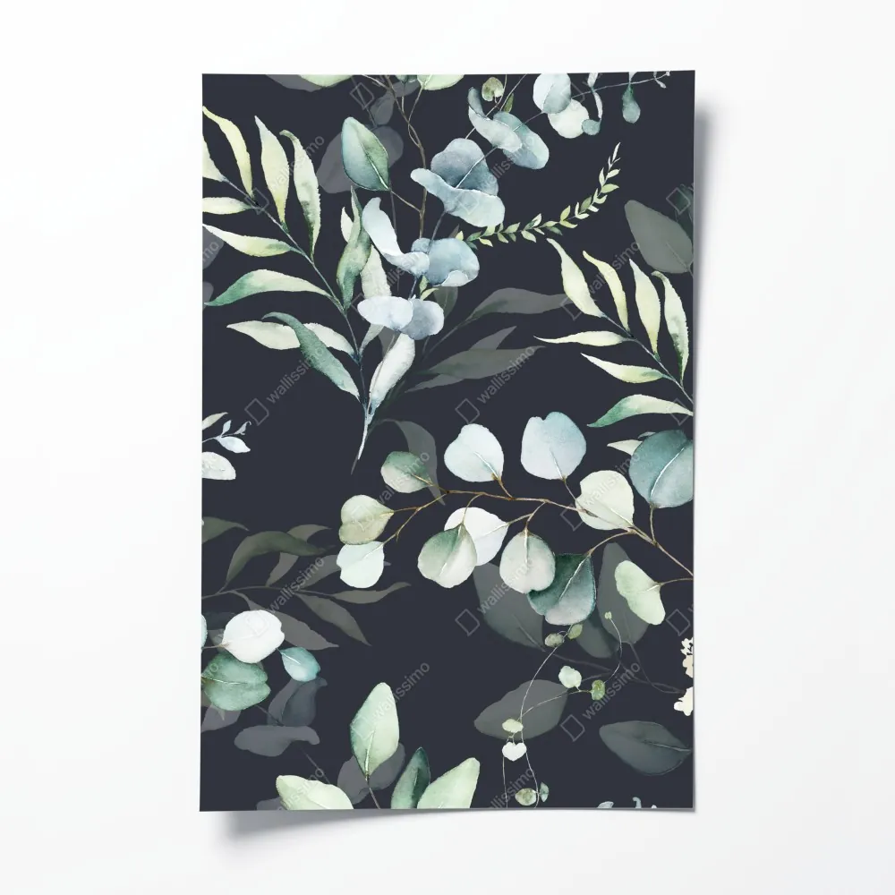 Poster eukalyptus aquarell botanisches muster auf dunklem hintergrund – Wallnifity® Poster eukalyptus aquarell botanisches muster auf dunklem hintergrund – Wallnifity®