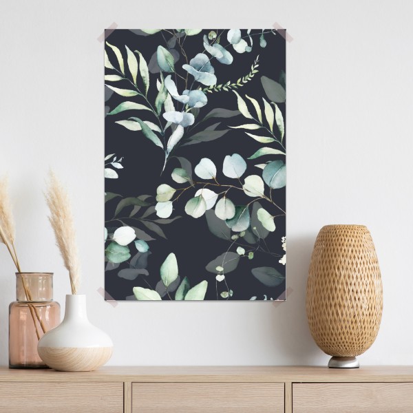 Poster eukalyptus aquarell botanisches muster auf dunklem hintergrund – Wallnifity® Poster eukalyptus aquarell botanisches muster auf dunklem hintergrund – Wallnifity®
