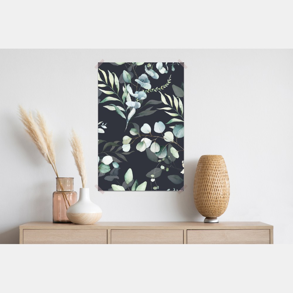 Poster eukalyptus aquarell botanisches muster auf dunklem hintergrund – Wallnifity® Poster eukalyptus aquarell botanisches muster auf dunklem hintergrund – Wallnifity®