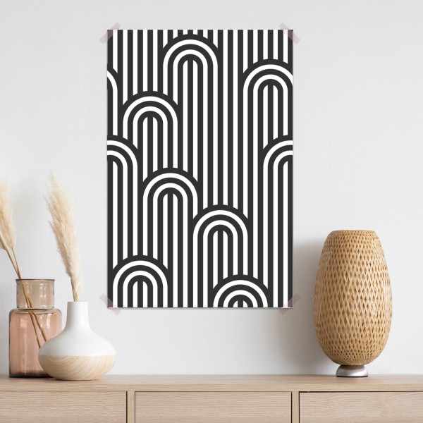 Poster schwarzweißes geometrisches streifenmuster – Wallnifity®