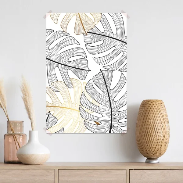 Poster monstera-blattmuster mit goldakzenten – Wallnifity®