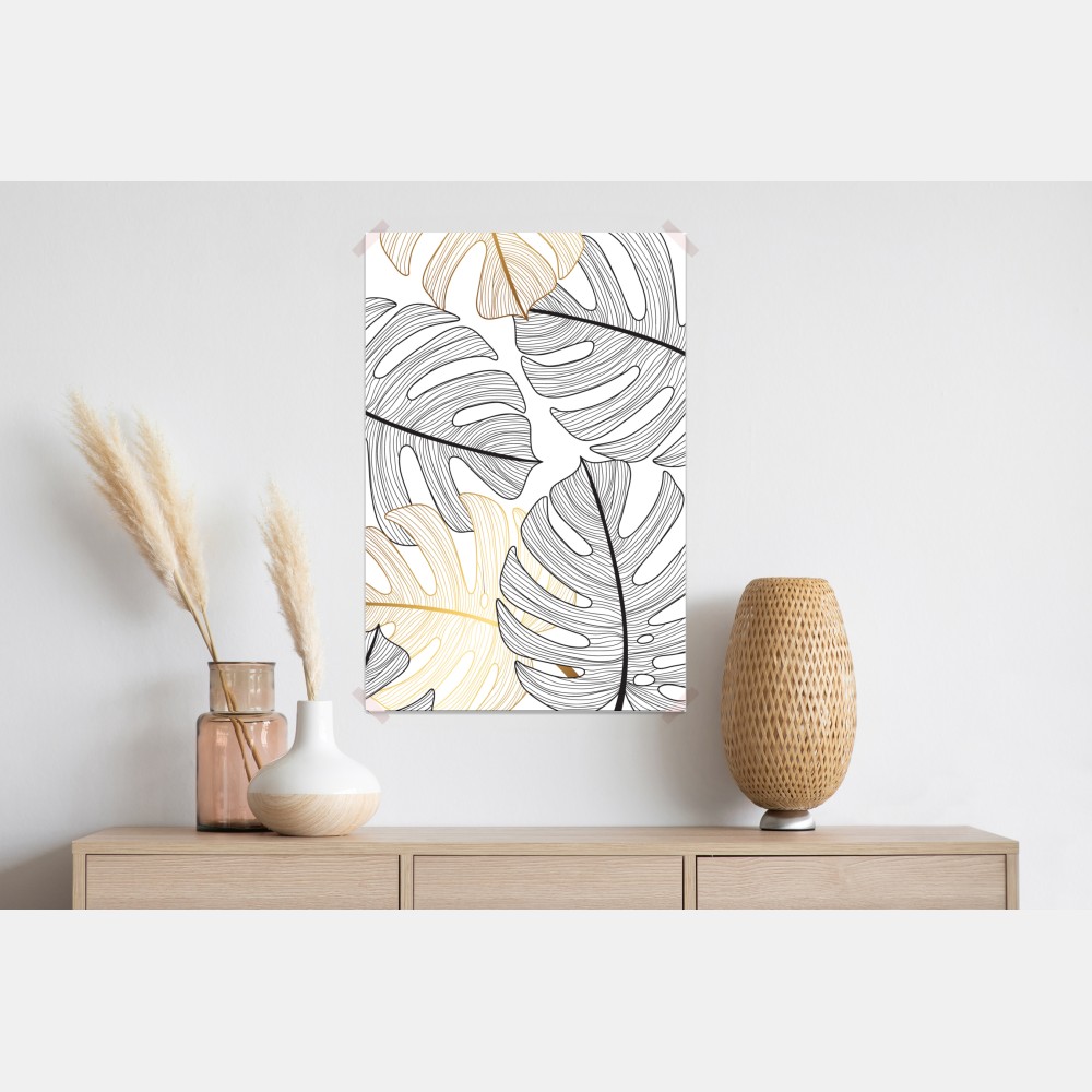 Poster monstera-blattmuster mit goldakzenten – Wallnifity®