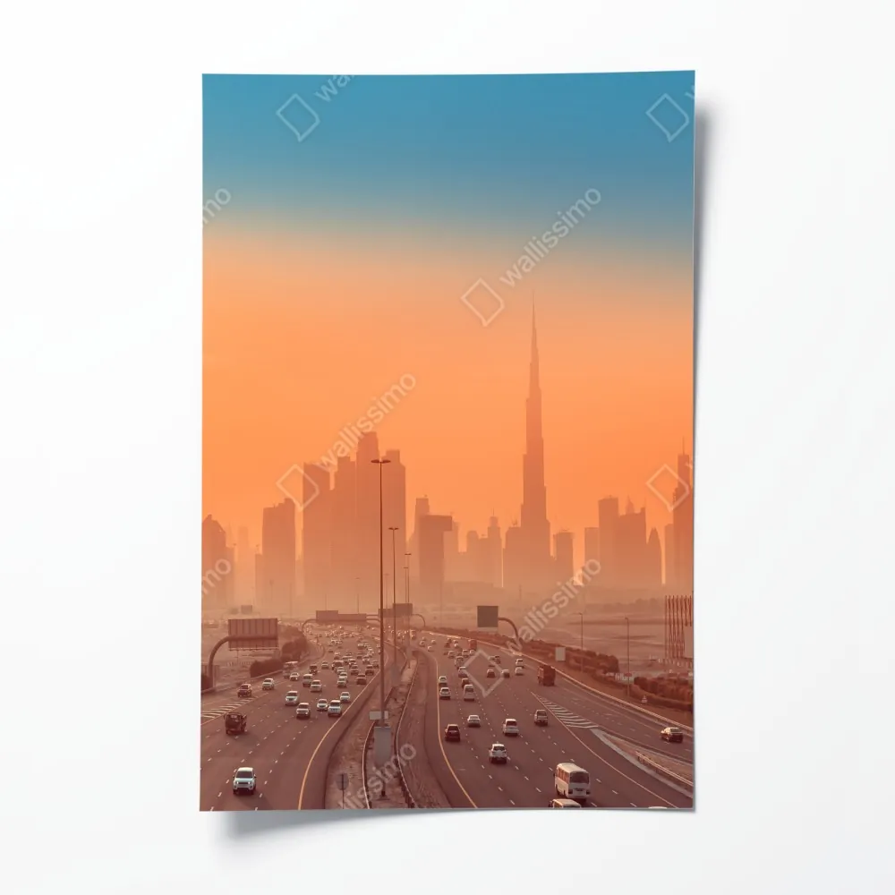 Poster Dubai skyline bei sonnenaufgang – Wallnifity® Poster Dubai skyline bei sonnenaufgang – Wallnifity®