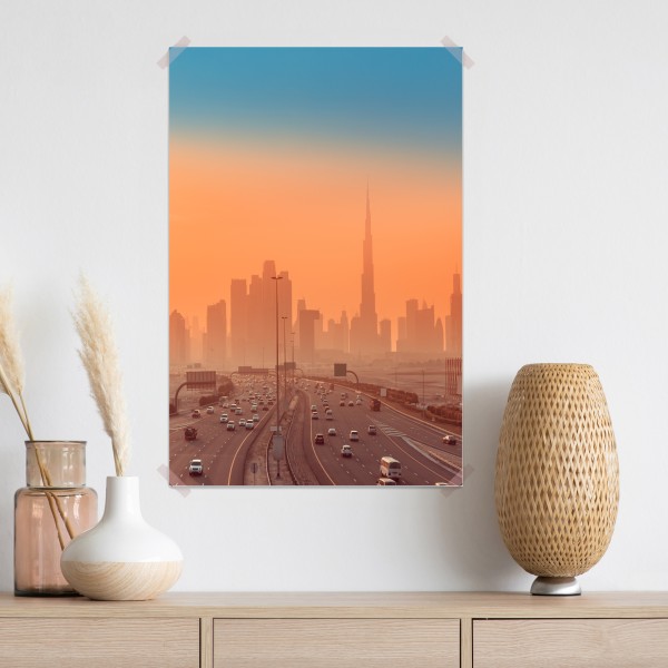 Poster Dubai skyline bei sonnenaufgang – Wallnifity® Poster Dubai skyline bei sonnenaufgang – Wallnifity®
