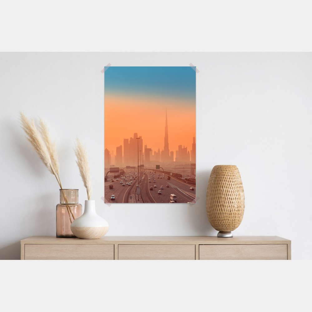 Poster Dubai skyline bei sonnenaufgang – Wallnifity® Poster Dubai skyline bei sonnenaufgang – Wallnifity®