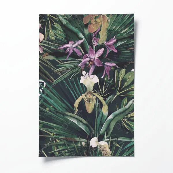 Poster tropische orchideen in aquarell und palmblättern – Wallnifity® Poster tropische orchideen in aquarell und palmblättern – Wallnifity®