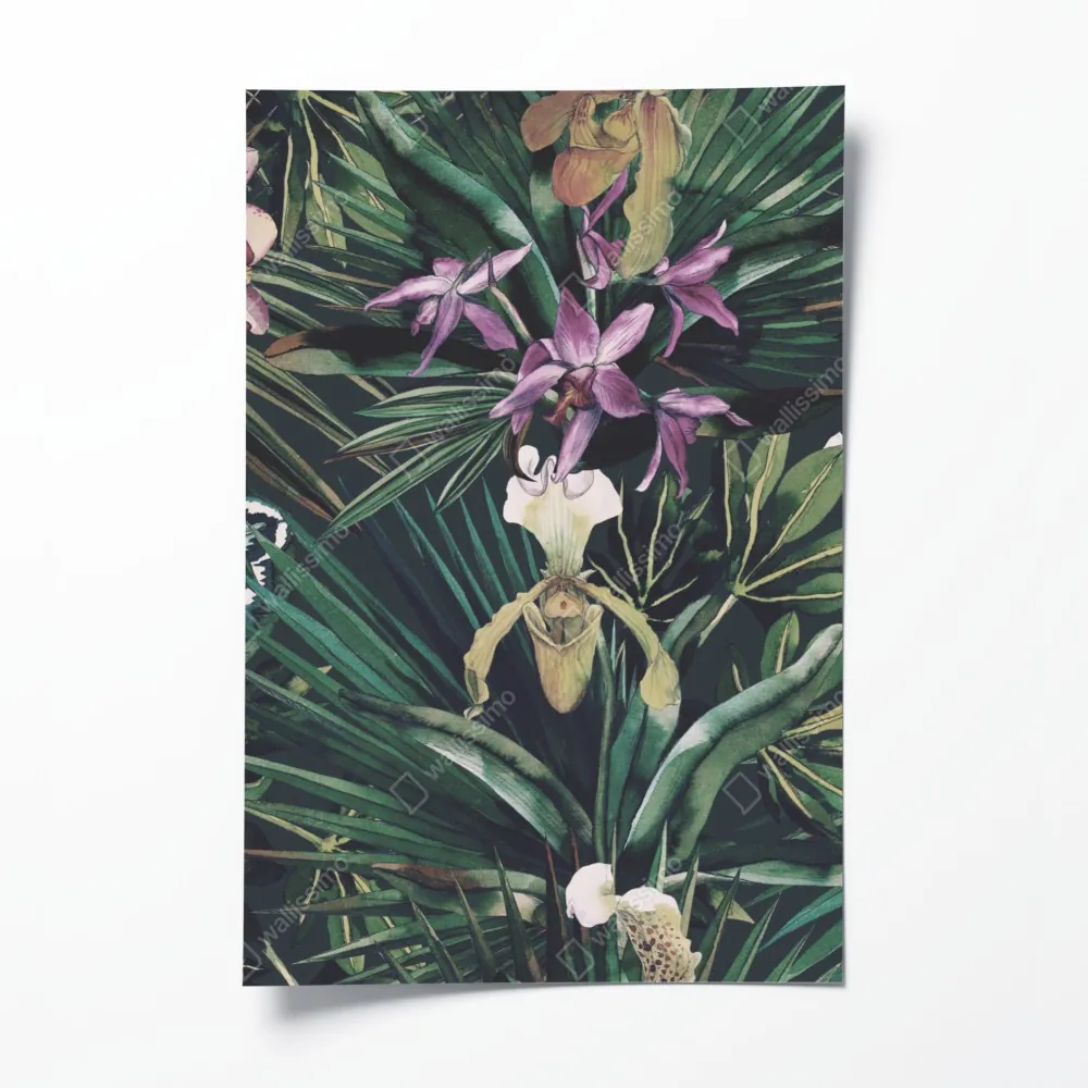 Poster tropische orchideen in aquarell und palmblättern – Wallnifity® Poster tropische orchideen in aquarell und palmblättern – Wallnifity®