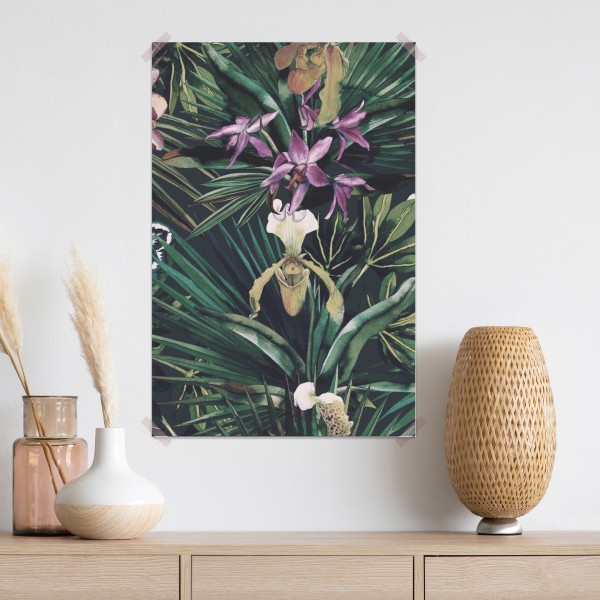 Poster tropische orchideen in aquarell und palmblättern – Wallnifity® Poster tropische orchideen in aquarell und palmblättern – Wallnifity®