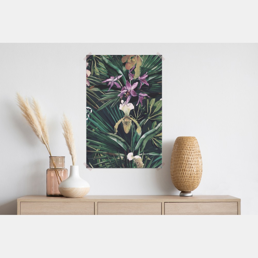 Poster tropische orchideen in aquarell und palmblättern – Wallnifity® Poster tropische orchideen in aquarell und palmblättern – Wallnifity®