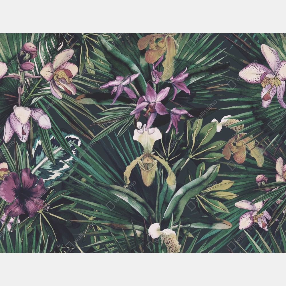 Poster tropische orchideen in aquarell und palmblättern – Wallnifity® Poster tropische orchideen in aquarell und palmblättern – Wallnifity®