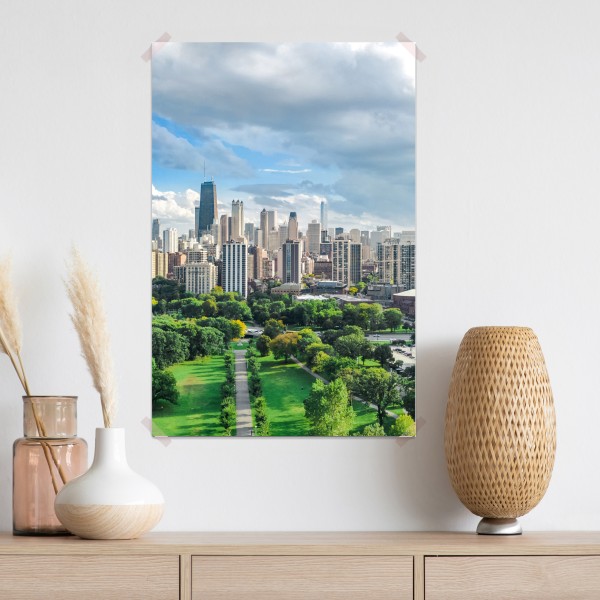 Poster stadtpanorama über grünem park – Wallnifity®