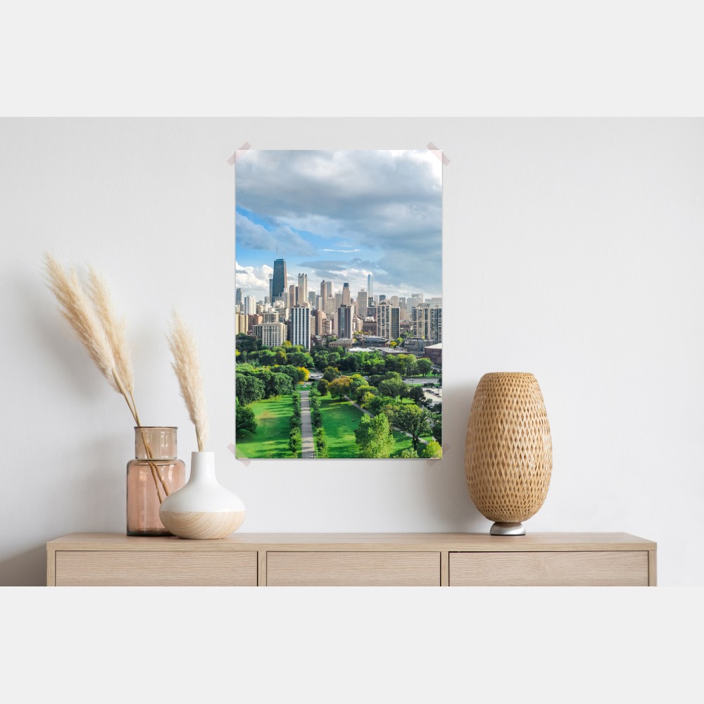 Poster stadtpanorama über grünem park – Wallnifity®