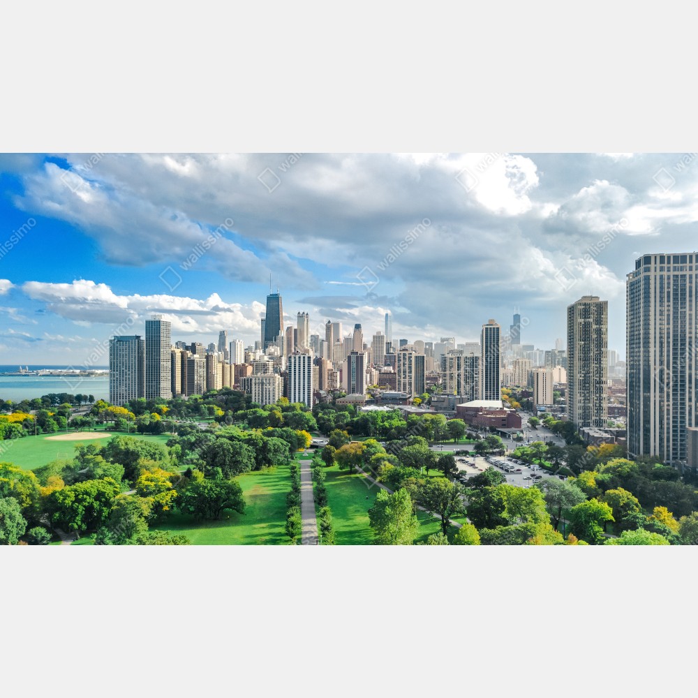 Poster stadtpanorama über grünem park – Wallnifity®