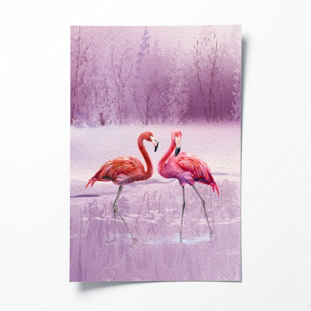 Poster pastell flamingos über winterlichem see – Wallnifity® Poster pastell flamingos über winterlichem see – Wallnifity®