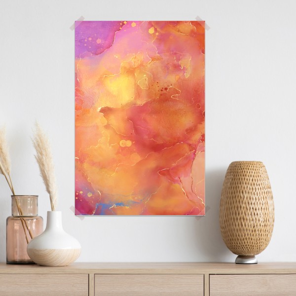 Poster lebhafte aquarell-abstraktion in warmen tönen – Wallnifity® Poster lebhafte aquarell-abstraktion in warmen tönen – Wallnifity®