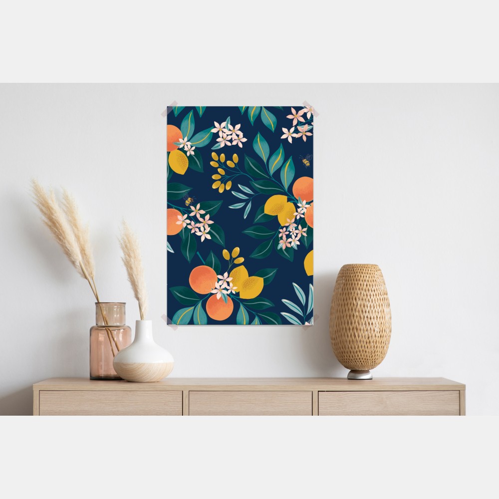 Poster botanisches zitronen- und orangenmuster auf marineblauem hintergrund – Wallnifity® Poster botanisches zitronen- und orangenmuster auf marineblauem hintergrund – Wallnifity®